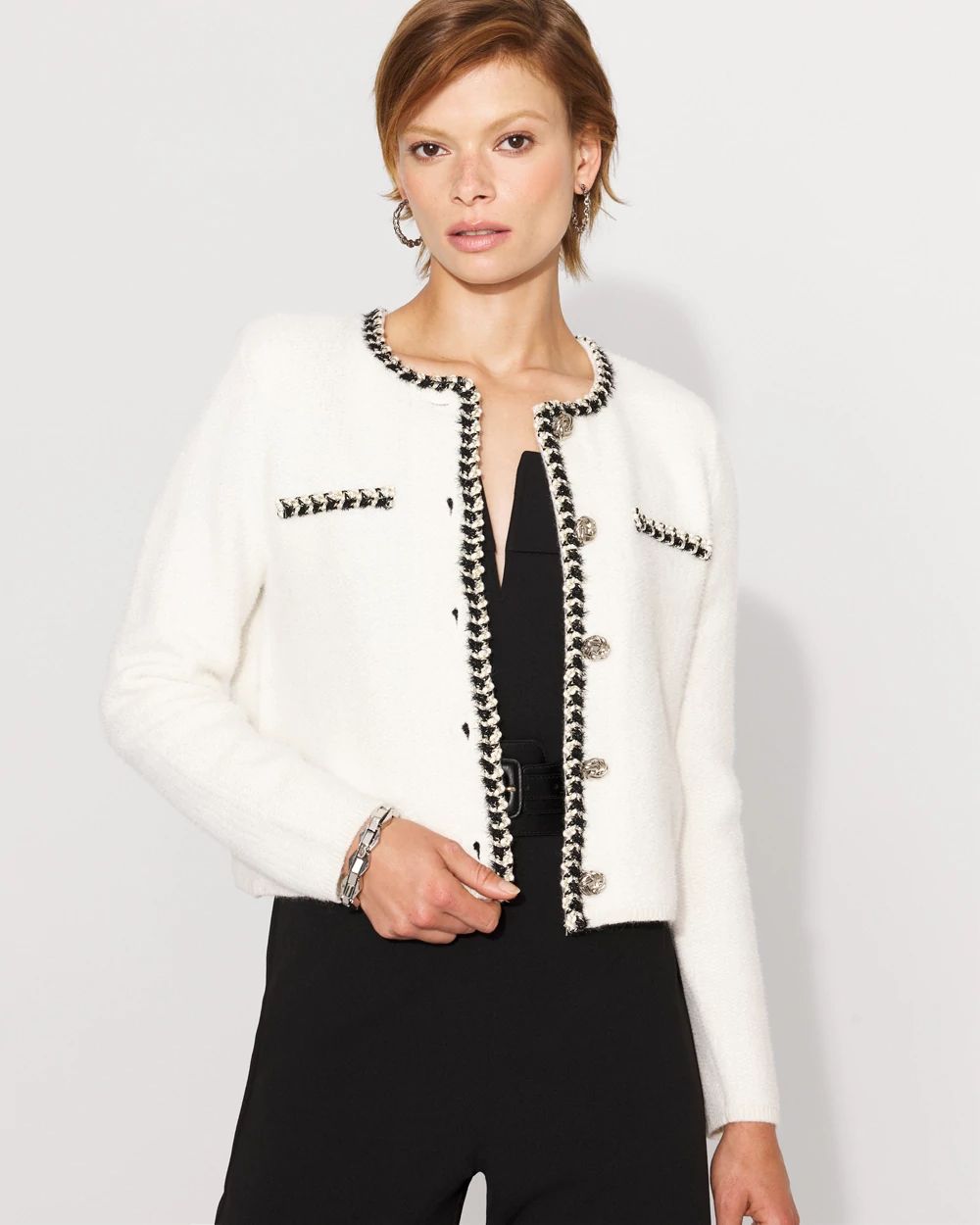 Black and White Tweed Sweater Jacket | White House Black Market